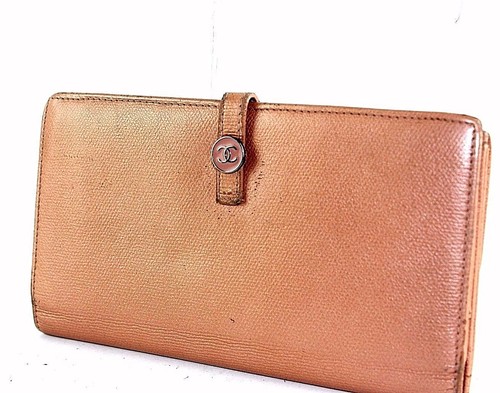 CHANEL CC Peach Pink Leather Bifold Long Wallet Agenda Purse Women's Used Italy - Picture 3 of 14