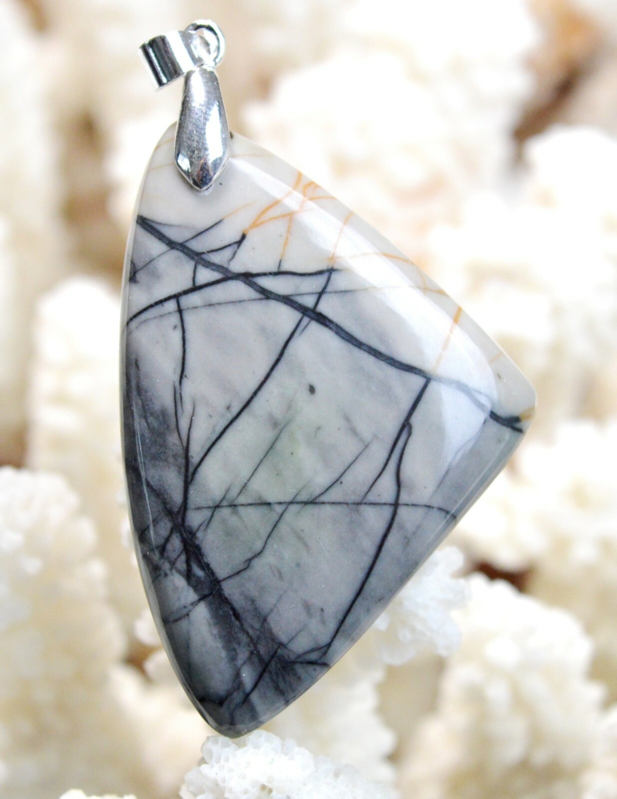 Pendentif pierre naturelle Jaspe Picasso 76 carats cabochon USA AH53