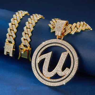 Usher U Medal Medal Pendant & Iced Cuban Cubic Zirconia Chain Hip Hop Necklace