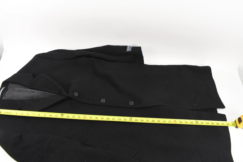 Perry Ellis Portfolio Mens Black Trench Coat Black Softshell Buttons Size 44 - Image 4 of 4