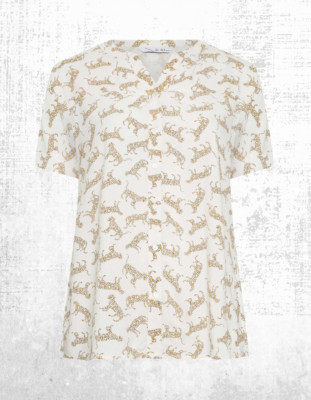 Ex Damen Kurzarmshirt Übergröße Curve Leopardenmuster in Weiß