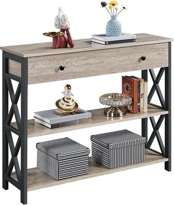 Yaheetech Console Table Narrow Long Sofa Table with Drawer&3Tier Storage Shelves