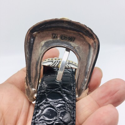 Vintage Dicelli 1997 Croc Style Brown Leather Belt Silver  display picture 2