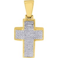 Diamant Mini GewöLbter Kreuz AnhäNger 10K Gelbgold Rund Schliff Pflastern 0.58
