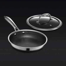 HexClad Hybrid Cookware 8 Inch Frying Pan with Tempered Glass Lid Authentic