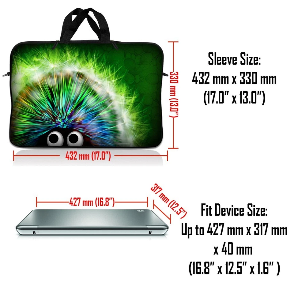 Estuche de transporte con funda para portátil de 17 pulgadas con correa para el hombro Macbook Acer Hedgehog Art Foto 2 de 3