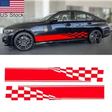2pcs 82.5'' Red Sport Flag Stripe Side Body Door Fender Vinyl Decal Sticker