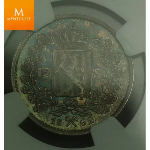 1862 12 skilling Norway NGC AU55 VERY RARE, LOW MINTAGE