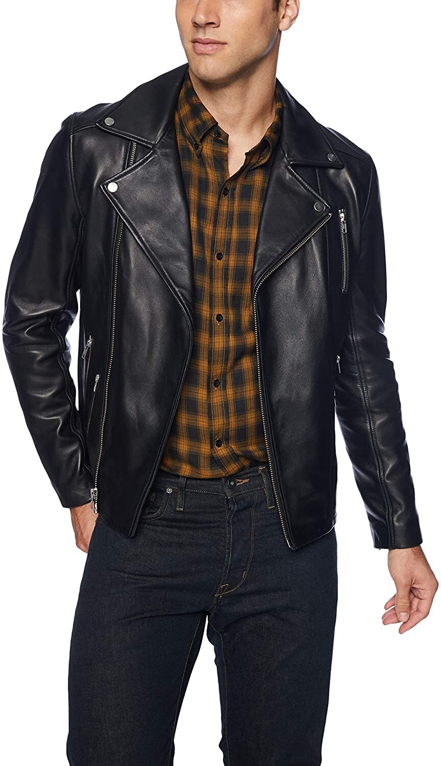 Black Sheepskin Leather Biker Jacket for Men - Soft Motorcycle Racer Style-image