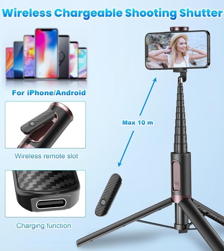 67 Inch Cell Phone Tripod Selfie Stick Wireless Remote Smartphone Stand - 第 7/9 張圖片