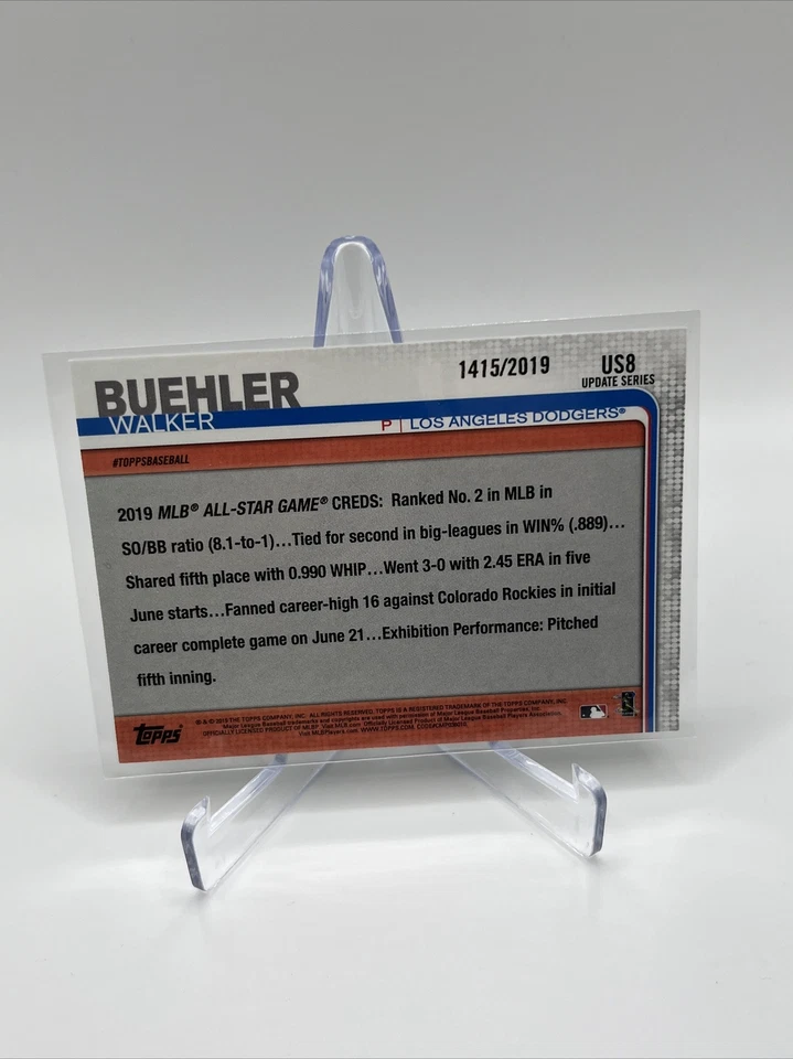 2019 Topps Update Series Baseball WALKER BUEHLER #US8 Gold Cup ASG Gold/2019  - Image 2 of 2