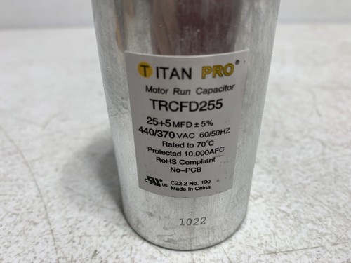 Titan Pro TRCFD255 Motor Dual Run Capacitor 440/370VAC 60/50 Hz 25+5 MFD - Picture 3 of 4