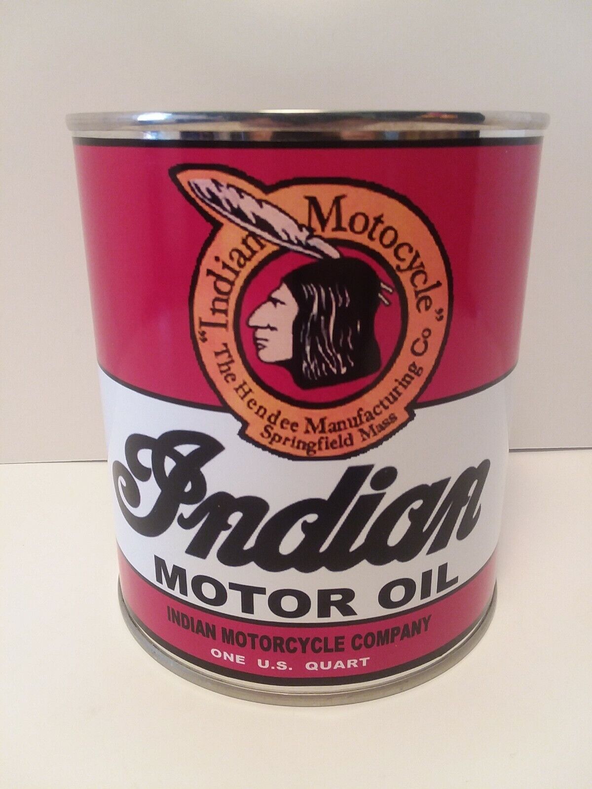 Retro Indian Motorcycle Oil Can 1 qt - (Reproduction Tin Collectible) 