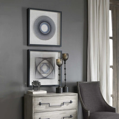 TWO MODERN SHADOW BOX STRING DUET WALL DECOR XXL 24" UTTERMOST 04111 - Picture 1 of 6