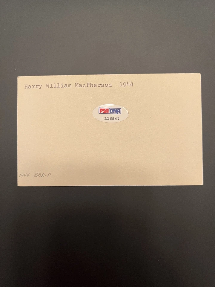 Harry MacPherson PSA/DNA Signed Index Card 3x5 Boston Braves - Image 2 of 2