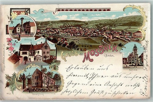 13432885 - 6950 Mosbach Kriegerdenkmal Schloss Gustavsburg Rathaus 1900