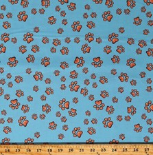 Cotton Pawprints Dogs Animals Fun Paws Turquoise Fabric Print by Yard D754.18
