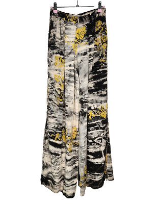 Ana Mori Batik Wide Leg 1990s Vintage Pants in Gray Black and Yellow One Size