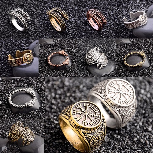 Handmade Odin Viking Ring Oden's Ravens & Helm of Awe Ring For Women Men Jewelry