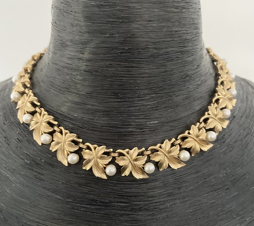 Vintage Trifari Gold Tone Faux Pearls 