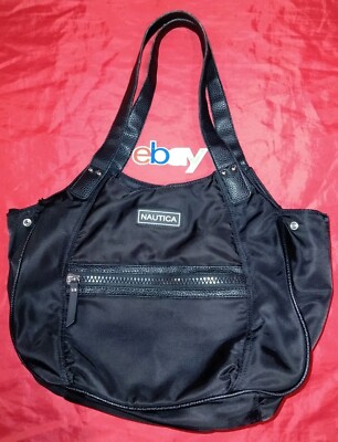Vintage NAUTICA Sailing Gear Black Nylon Canvas Handle Shoulder Tote Bag  Women