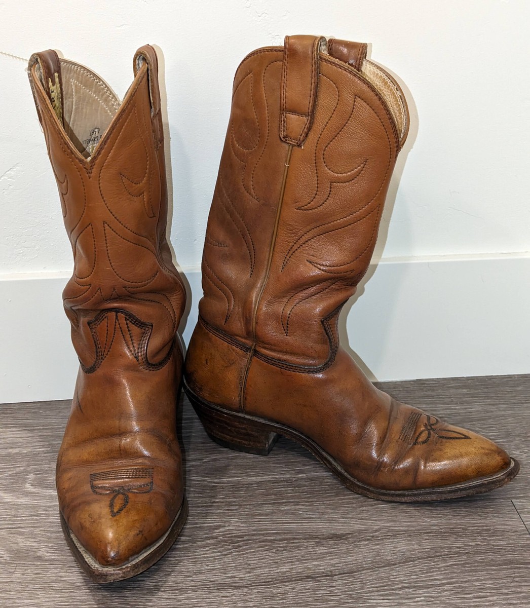 Vintage Stewart 1977 Brown Leather Handmade Cowboy Boots Western Men’s Size 8 EE Stewart 1977 Mens Handmade Western Cowboy Brown Leather  main image 3