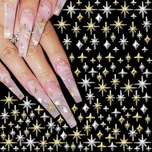 120pcs Gold Silver Star Nail Charms for Nails Design Metal Stars Nail Art - Bild 3 von 7