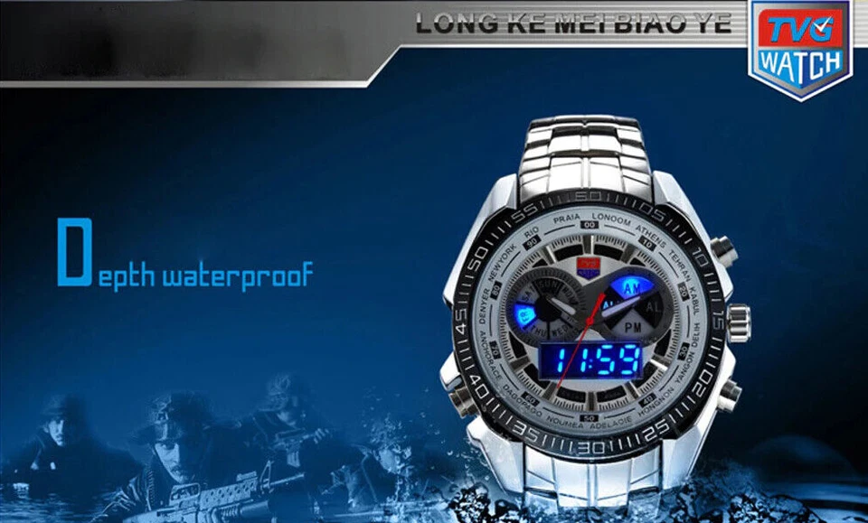 TVG Stainless Steel Watch Men military Blue Binary LED Waterproof $$$ - Imagen 2 de 4