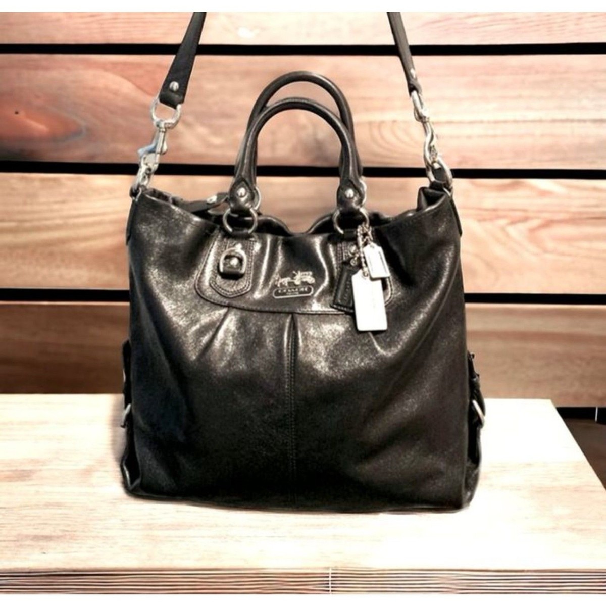 Coach Madison Leather Julianne Tote #12935 Black Silver Hardware