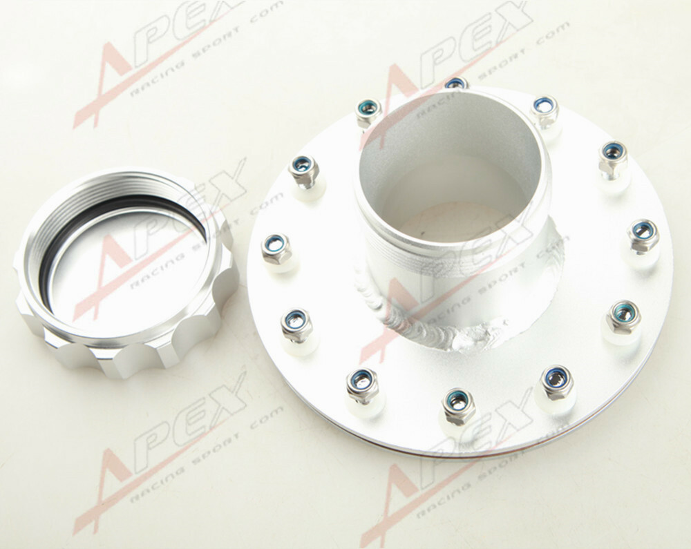 Universal Billet Aluminum Fuel Cell Fast Fill Filler Neck – 12 Bolt Flange, Silver Anodized