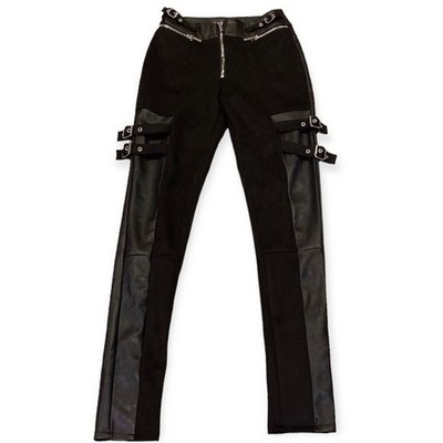 Maniere De Voir Pants Vegan Leather Buckle Strap Pants