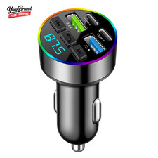 66W Fast Charge Bluetooth 5.0 FM Transmitter 4 Ports Dual Usb Type-C RGB Ambie
