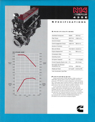 CUMMINS N14 PLUS 435E DIESEL ENGINE SPECIFICATIONS BROCHURE CDA144