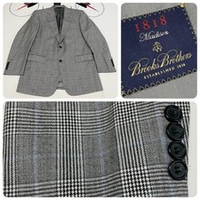 Brooks Brothers 1818 Madison Blazer Jacket Sport Coat Wool Silk Plaid Gray 41L