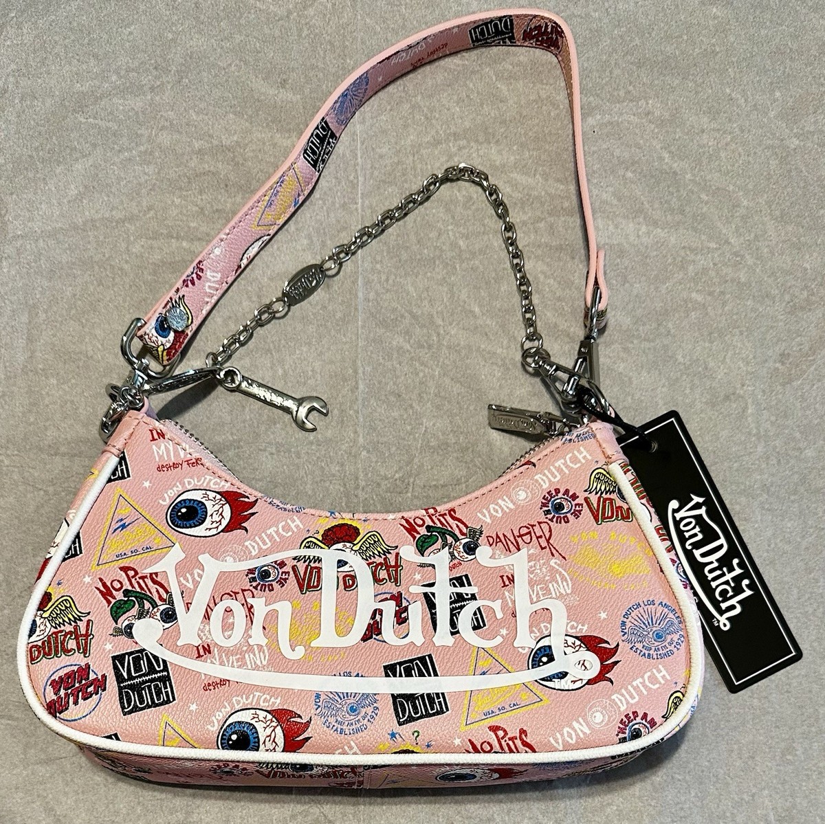 Von Dutch Light Pink Jax Shoulder Bag/Purse Eyes Design
