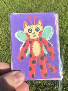 ACEO Original "Button Bug" Coraline Inspired Hearttrinkets 2.5" X 3.5"