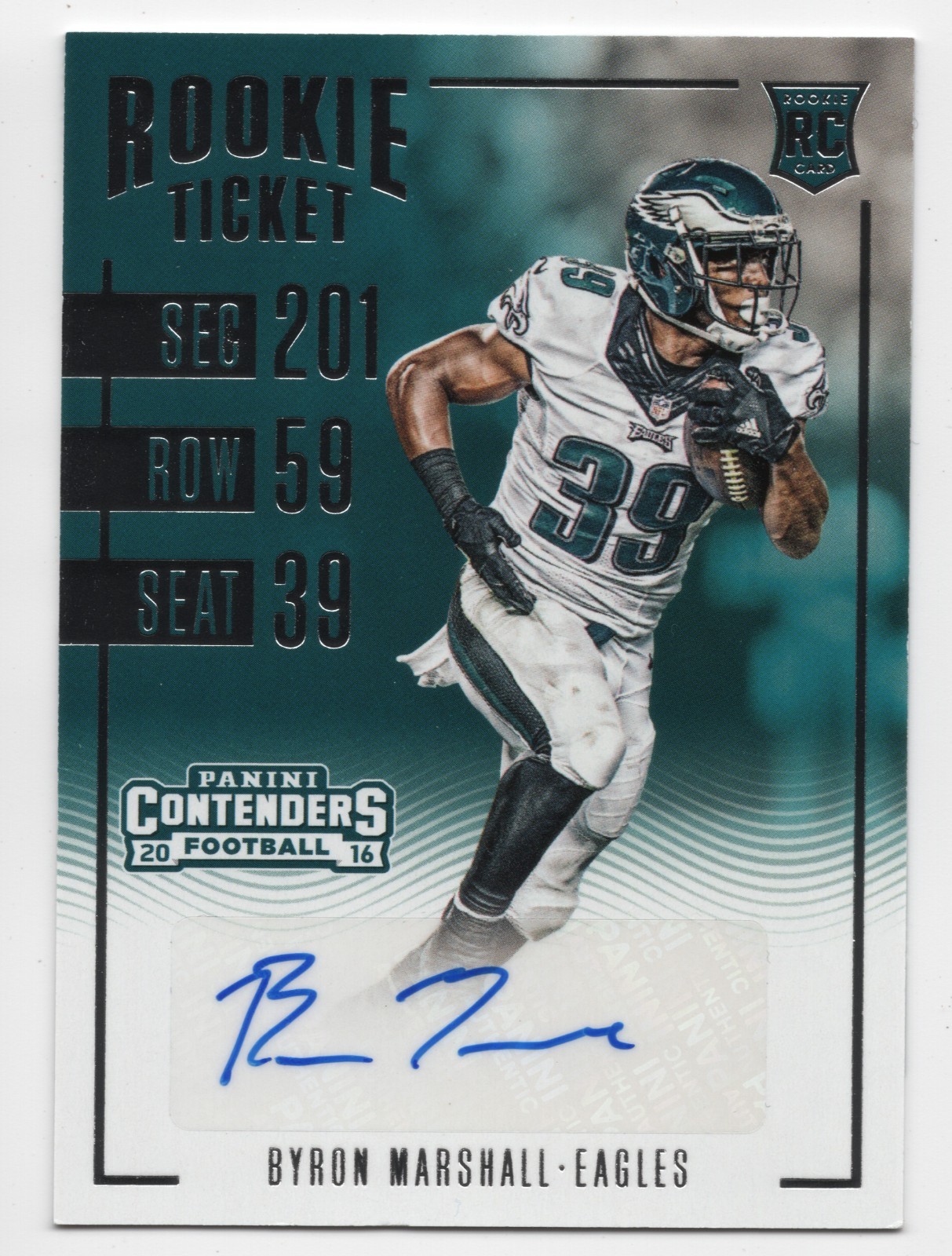 2016 Panini Contenders BYRON MARSHALL #180 Base Rookie Ticket Auto-Eagles