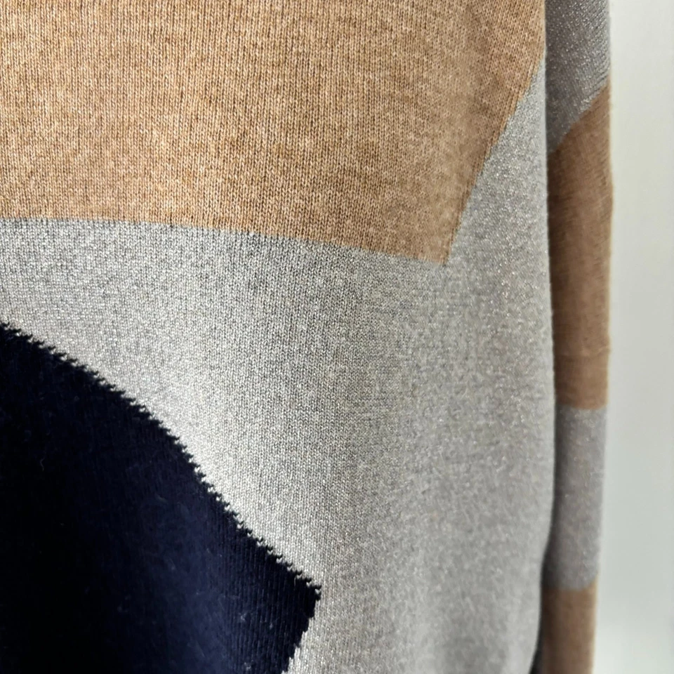 White Stuff Navy Camel Silver Star Jumper Starburst Sweater 24% Wool Size 14 - Image 4 of 4