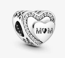 Pandora 925 ALE Sterling Silver Tribute To Mom Clear CZ Heart Charm 792070CZ NEW