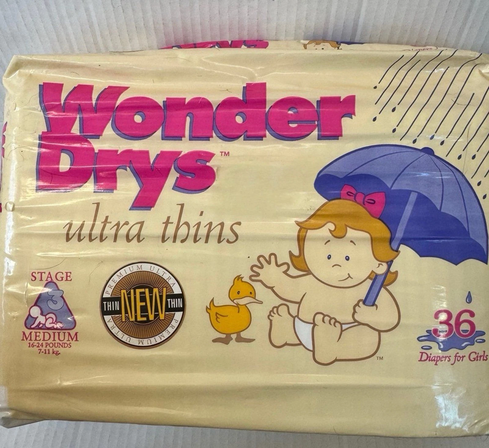 NEW Vintage VTG 1993 90s WonderDrys Ultra Thins 36 Count Stage 3 Medium 16-24lbs