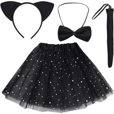 Adorable Black Cat Dress-Up Set - Headband, Tail, Tutu  Bowtie for Parties