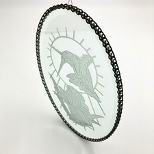 Hummingbird Etched Glass Sun Catcher Beveled Glass Metal Frame