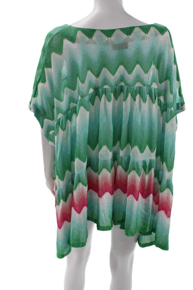 Missoni Mare Womens Short Sleeve Chevron Knit Cover Up Green White Size Small - Image 3 of 4