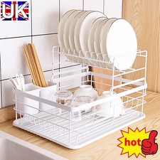 2 Tier Dish Drainer Rack with Drip Tray Cutlery Holder Plate Racks Kitchen Sink