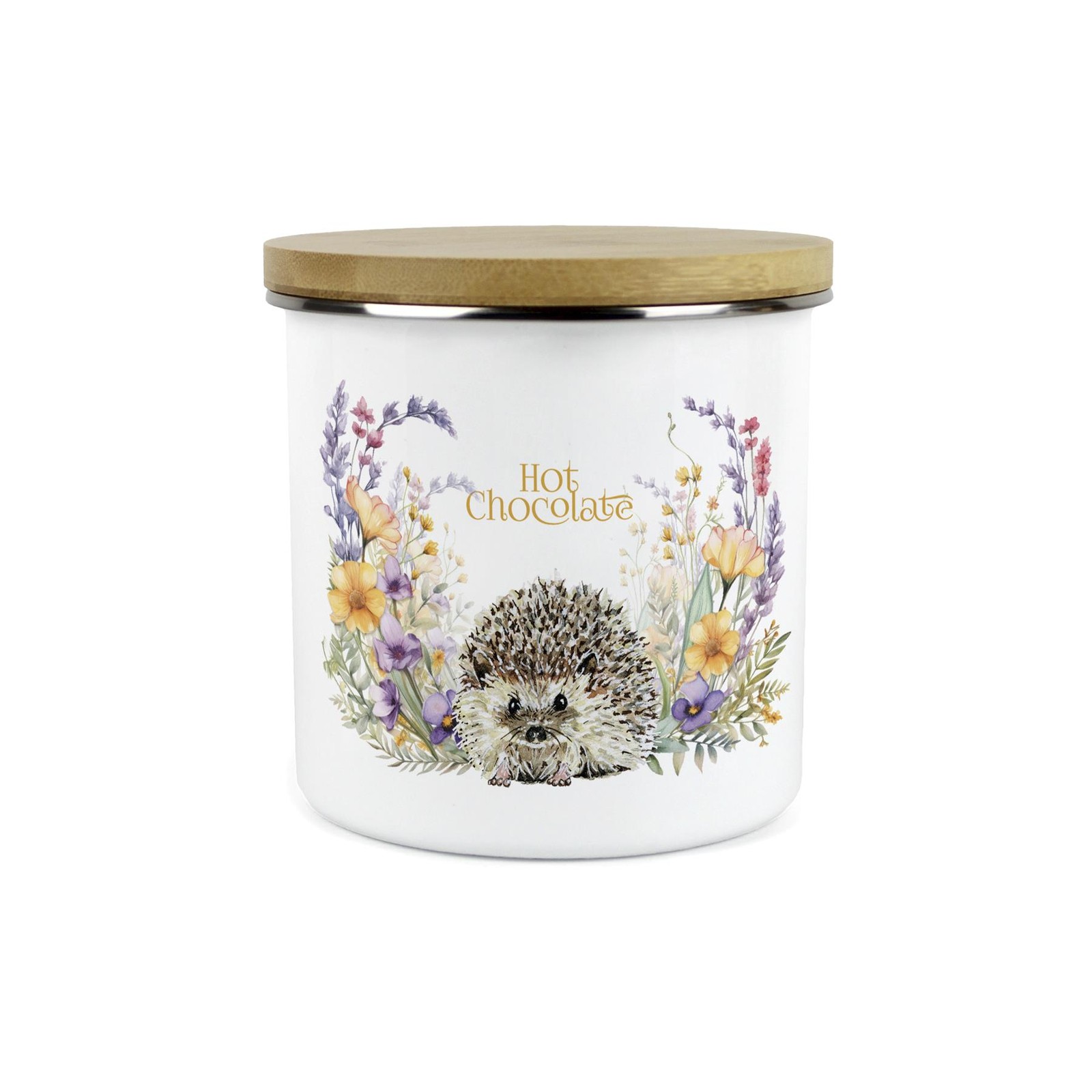 Hedgehog Hot Chocolate Storage Canister - Floral Wildlife Kitchen Container Gift
