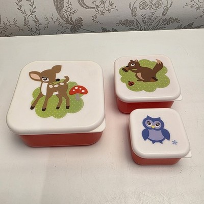 Kitsch Hirsch Natur Eule Eichhörnchen Futter Aufbewahrungsbox Wanne Vintage rot weiß