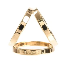 Hermes Trio Scarf Ring Gold Plated Used 6cm Ladies Jewelry