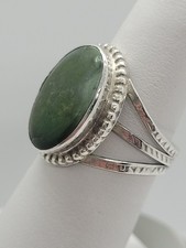 Green Oval Gemstone Ring Aventurine 925 Sterling Silver Handmade Size 6 USA