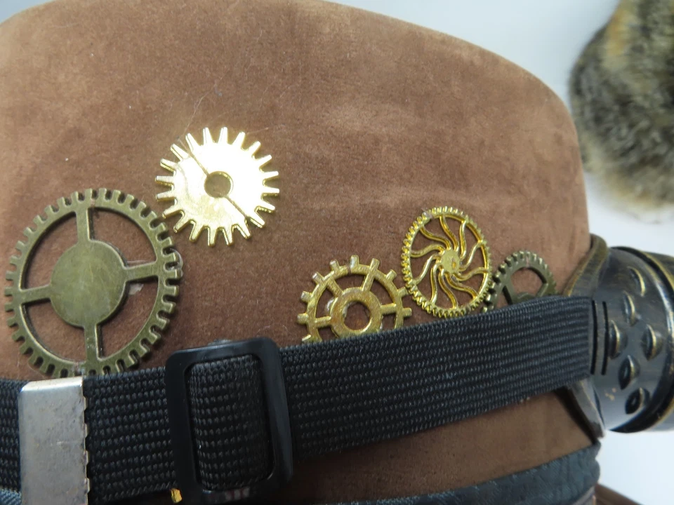 Spirit Halloween Steampunk Brown Goggle Hat Gears Adult Size - Image 2 of 4