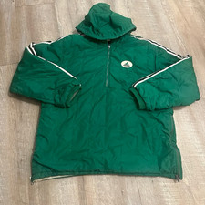 Vintage green 90s Adidas reversible hooded half-zip jacket.